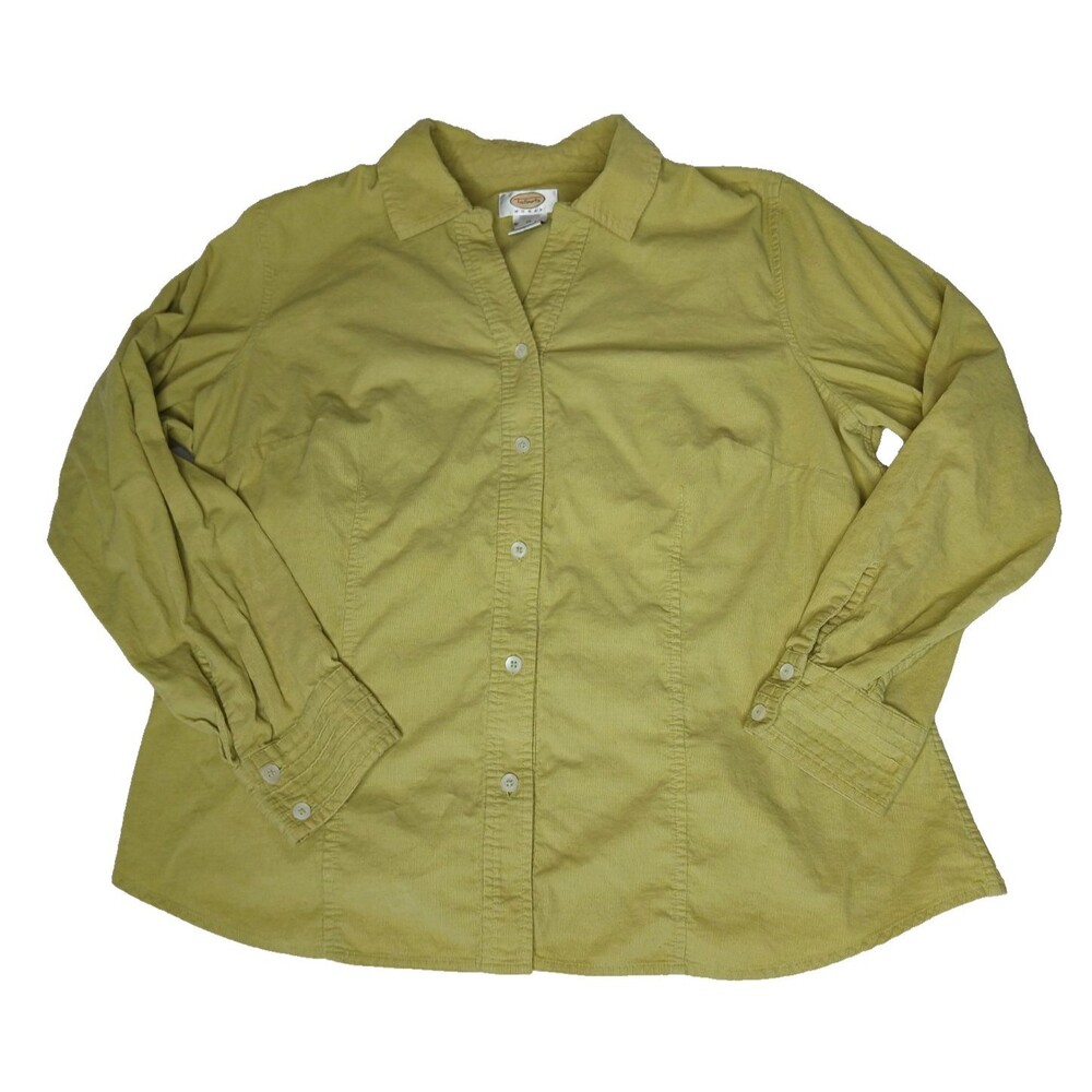 Talbots Womens Corduroy Cotton Button Up Shirt Lime Green Size 1X, MSRP $89.99